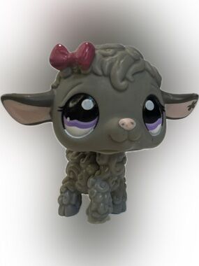 Authentic Littlest Pet Shop LPS Dark Grey Sheep Lamb #477 Bow